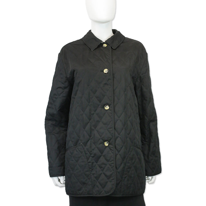 Burberry London Black Quilted Button Up Coat