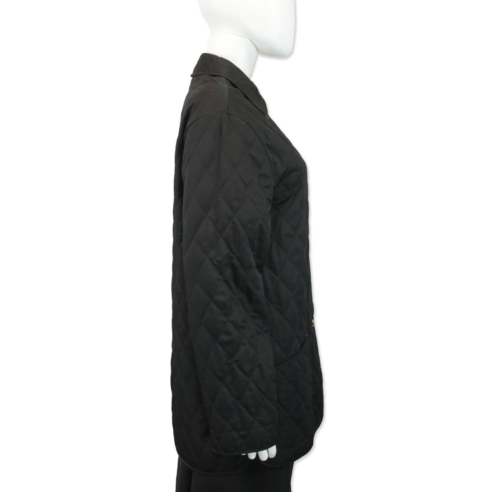Burberry London Black Quilted Button Up Coat
