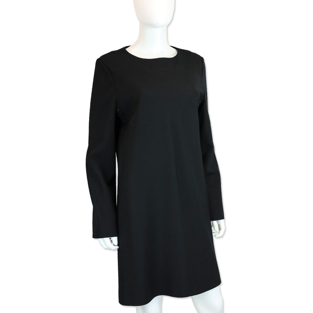Burberry London Black Wool Long Sleeve Midi Dress with Grommet Details
