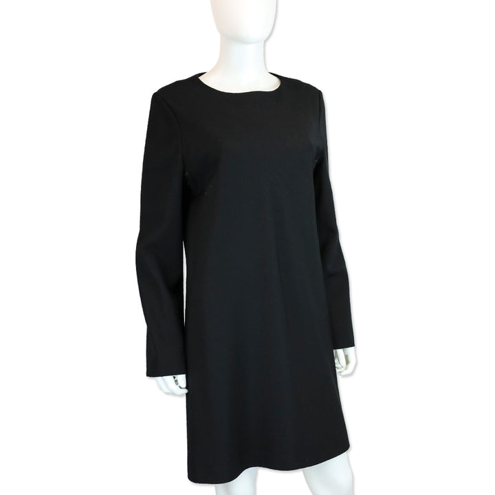 Burberry London Black Wool Long Sleeve Midi Dress with Grommet Details