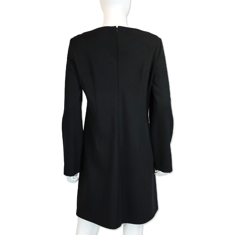 Burberry London Black Wool Long Sleeve Midi Dress with Grommet Details