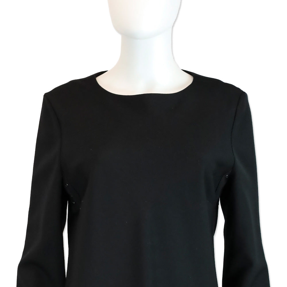 Burberry London Black Wool Long Sleeve Midi Dress with Grommet Details