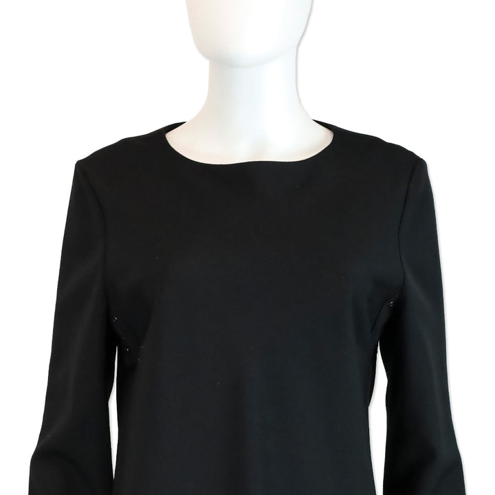 Burberry London Black Wool Long Sleeve Midi Dress with Grommet Details