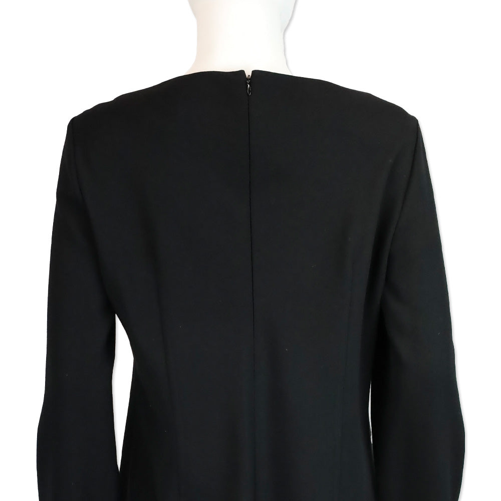 Burberry London Black Wool Long Sleeve Midi Dress with Grommet Details