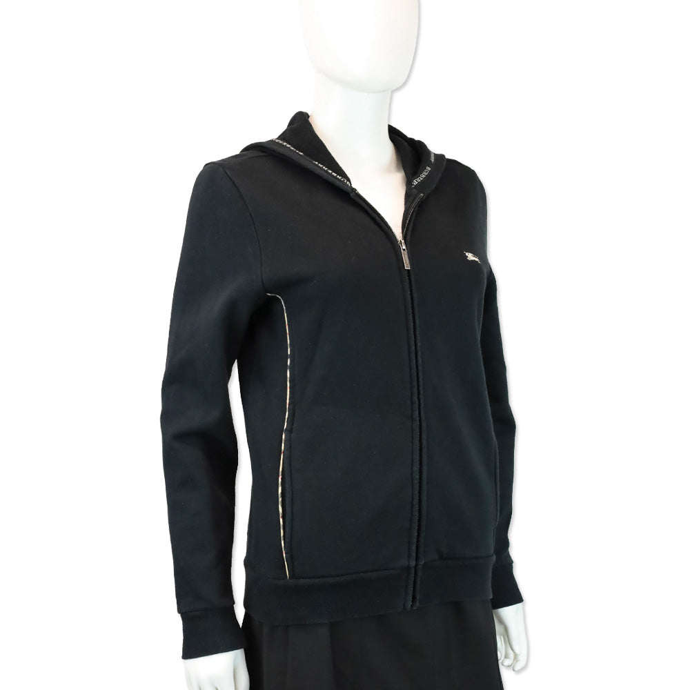 Burberry London Black Zip-Up Sweater with House Check Piping Accent