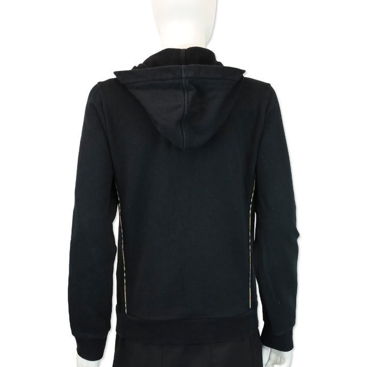 Burberry London Black Zip-Up Sweater with House Check Piping Accent