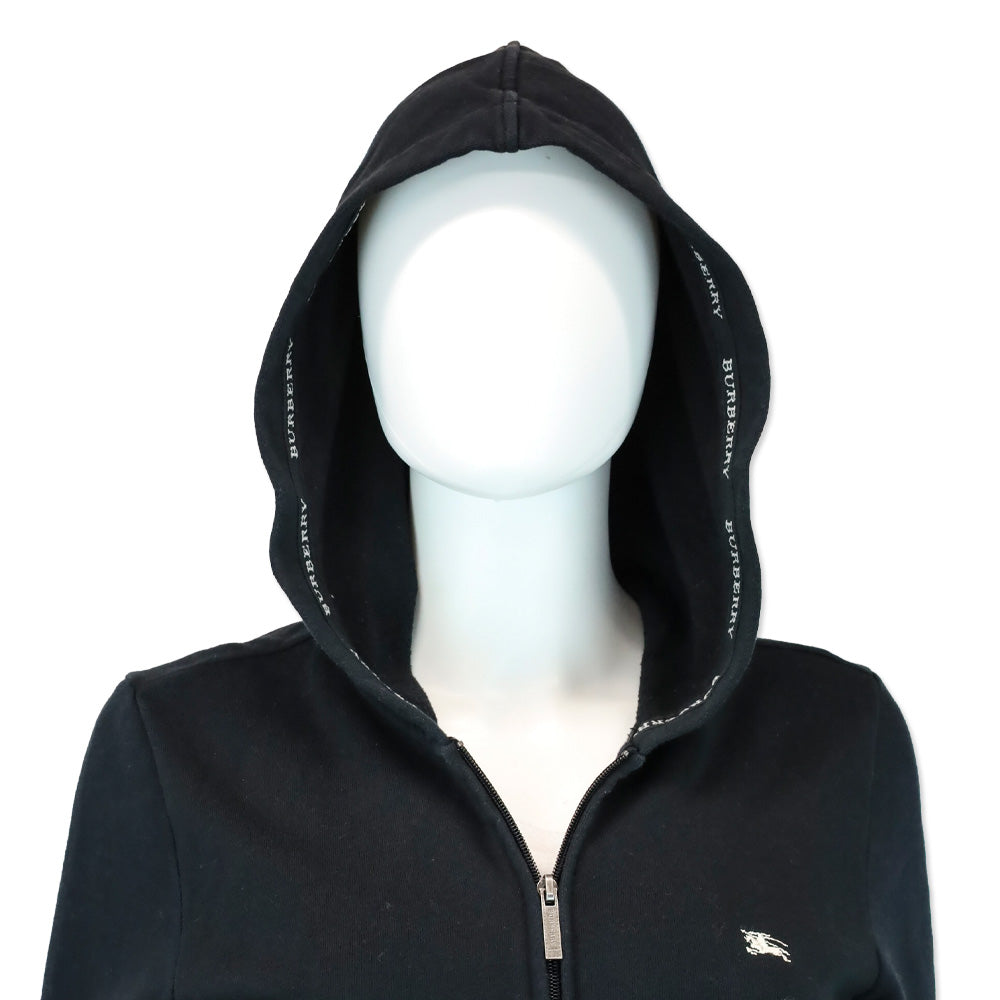 Burberry London Black Zip-Up Sweater with House Check Piping Accent