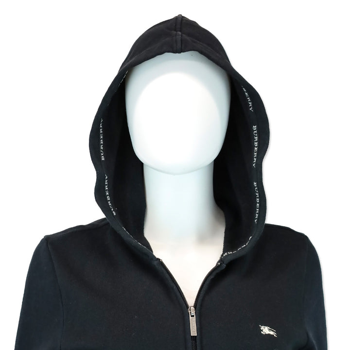 Burberry London Black Zip-Up Sweater with House Check Piping Accent