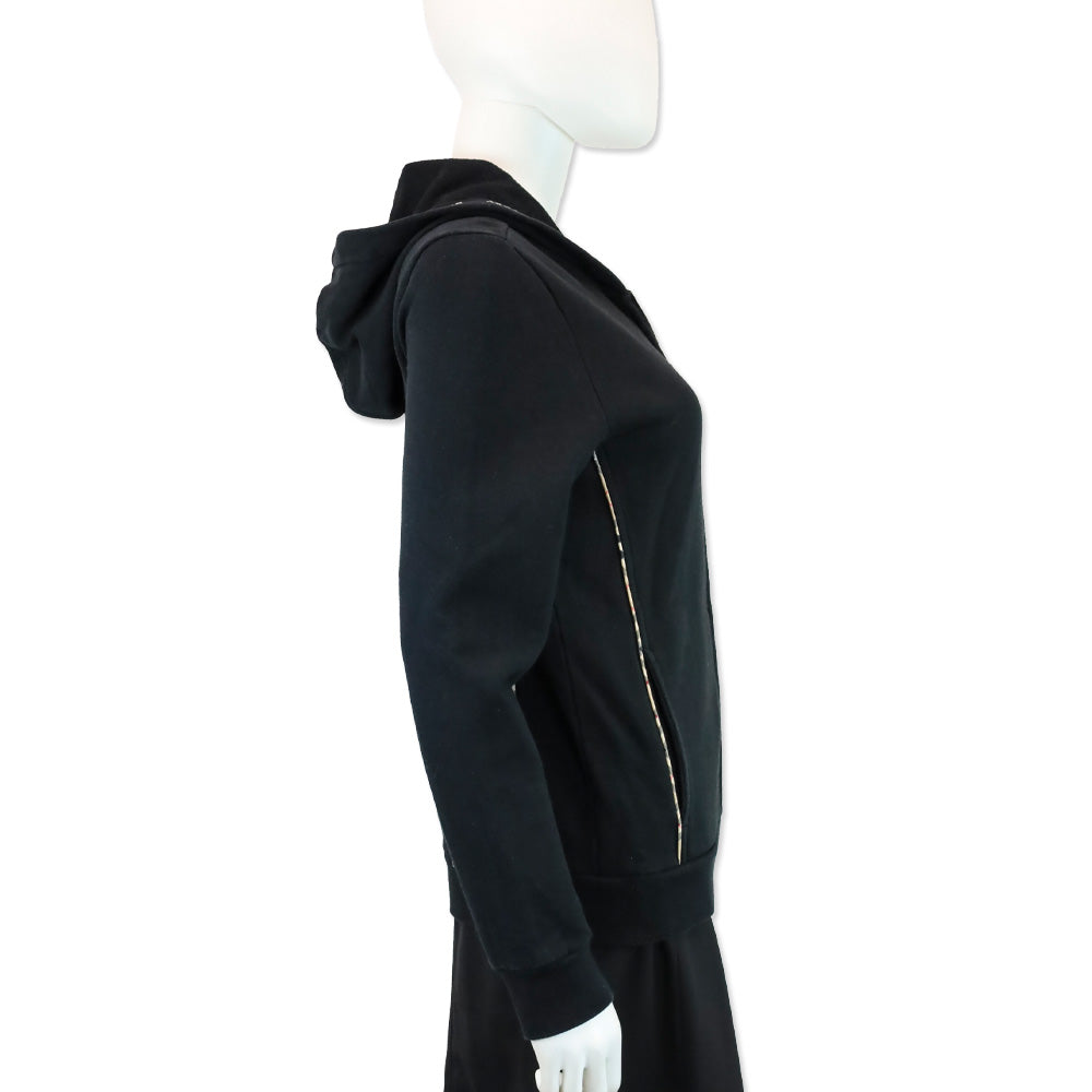 Burberry London Black Zip-Up Sweater with House Check Piping Accent