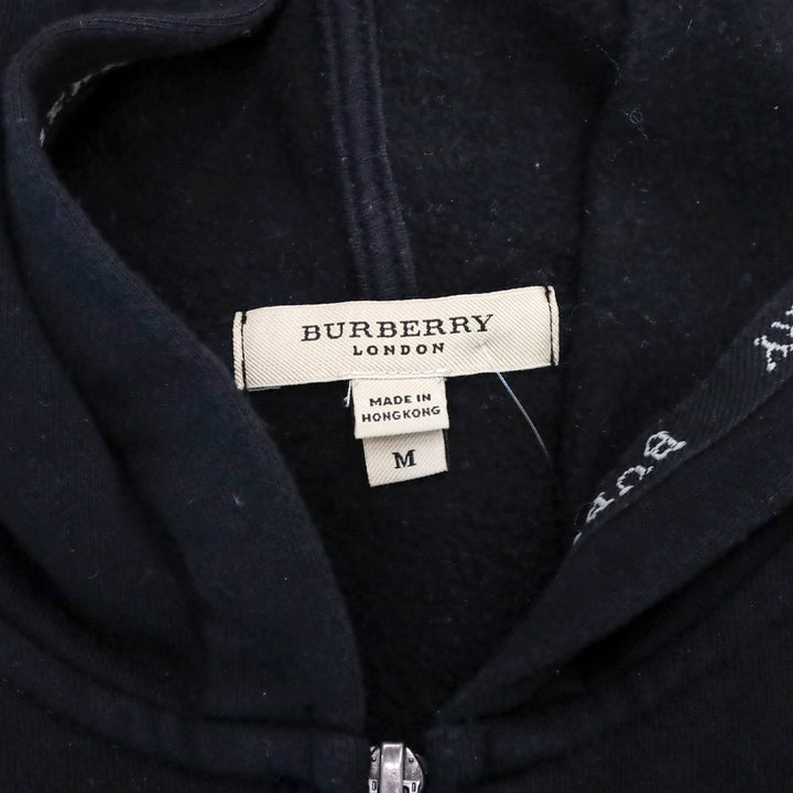 Burberry London Black Zip-Up Sweater with House Check Piping Accent