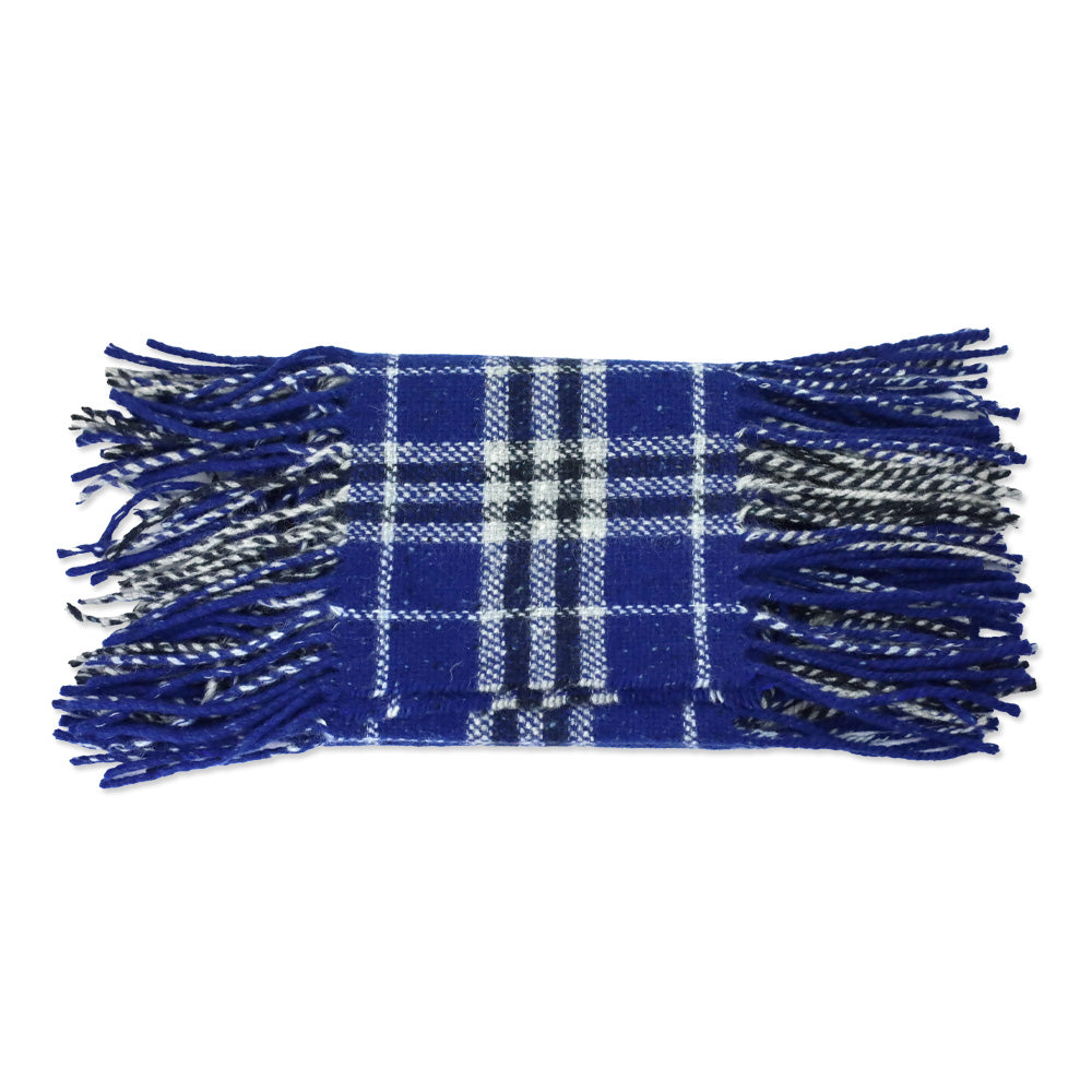 Burberry London Blue Tartan Wool Knit Fringe Scarf
