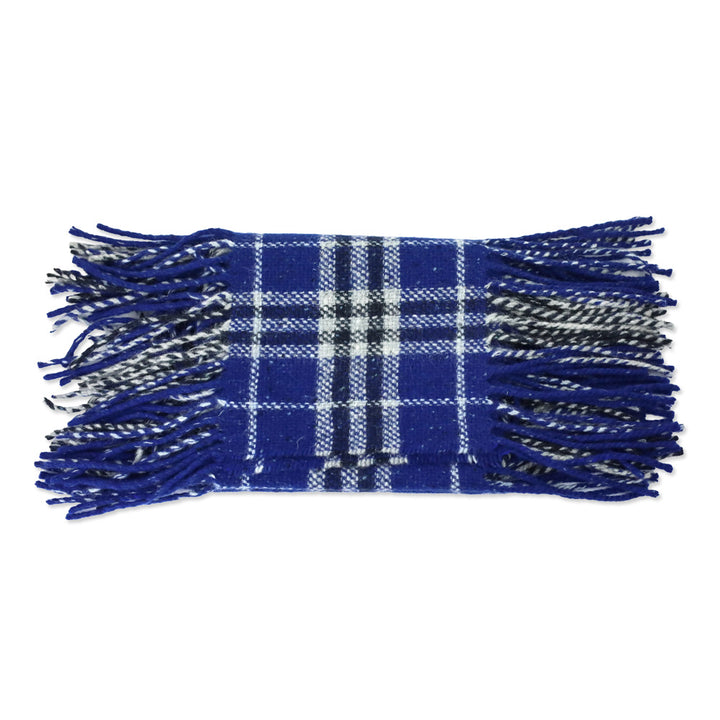 Burberry London Blue Tartan Wool Knit Fringe Scarf