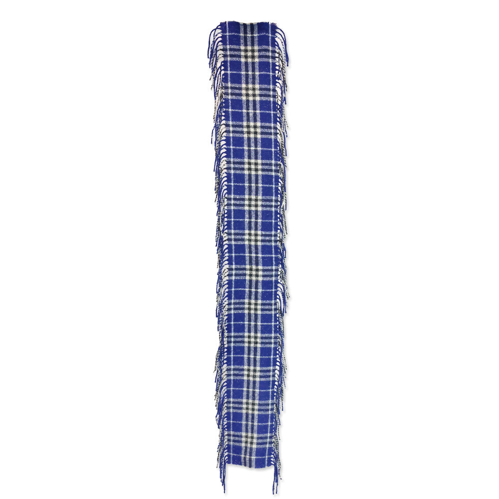 Burberry London Blue Tartan Wool Knit Fringe Scarf