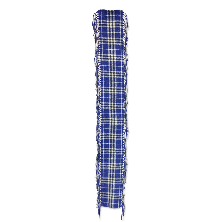 Burberry London Blue Tartan Wool Knit Fringe Scarf