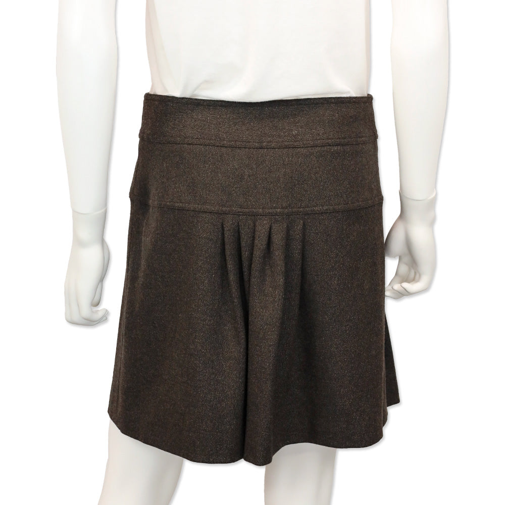 Burberry London Brown Wool Utility Toggle Pleated Midi Skirt