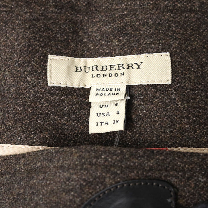 Burberry London Brown Wool Utility Toggle Pleated Midi Skirt