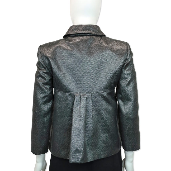 Burberry London Metallic Gunmetal Button Down Peplum Jacket