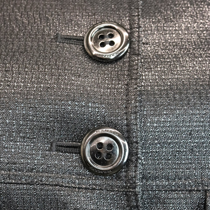 Burberry London Metallic Gunmetal Button Down Peplum Jacket