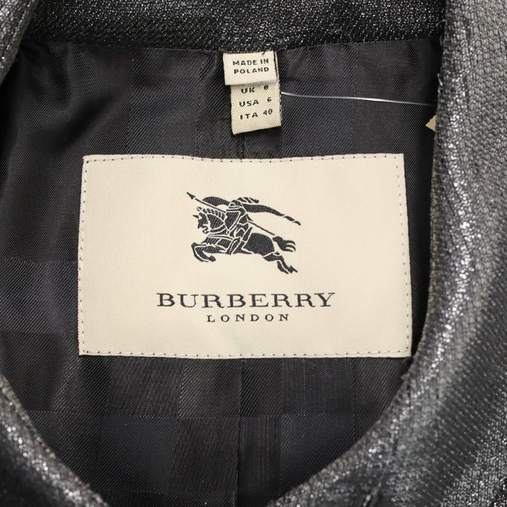 Burberry London Metallic Gunmetal Button Down Peplum Jacket
