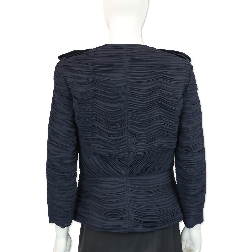 Burberry London Navy Chiffon Ruffle Zip Jacket