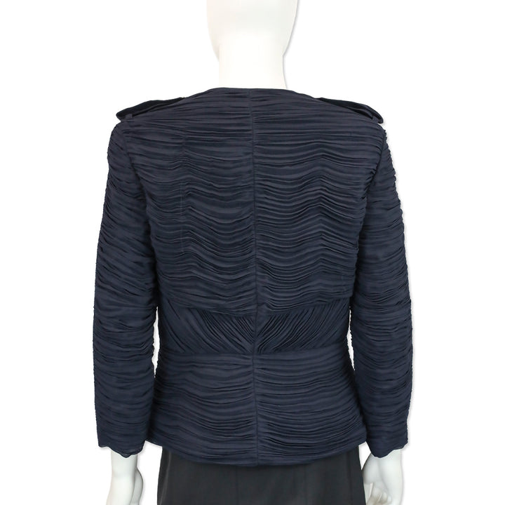 Burberry London Navy Chiffon Ruffle Zip Jacket