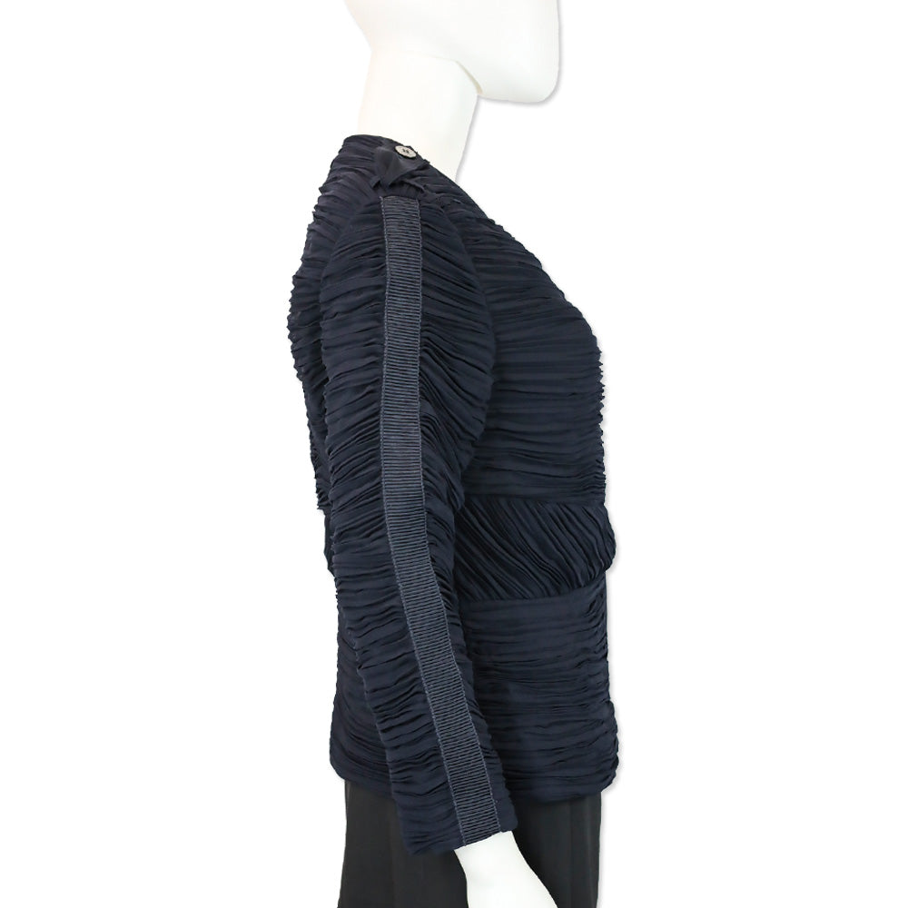 Burberry London Navy Chiffon Ruffle Zip Jacket
