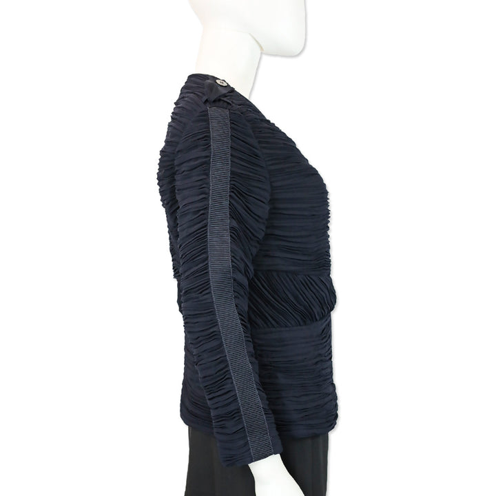 Burberry London Navy Chiffon Ruffle Zip Jacket