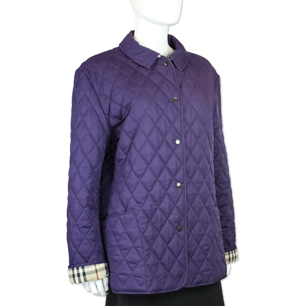 Burberry London Purple Quilted Button-Up Jacket