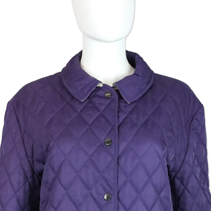 Burberry London Purple Quilted Button-Up Jacket