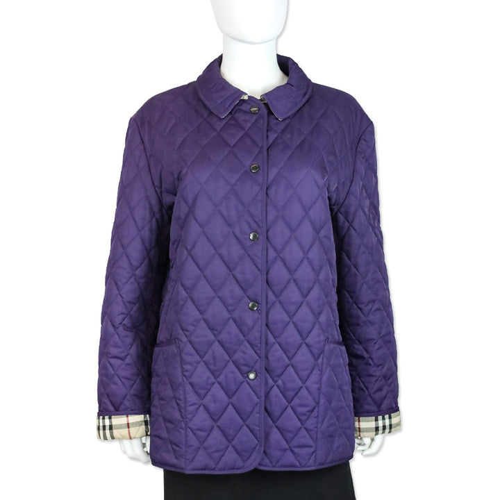 Burberry London Purple Quilted Button-Up Jacket