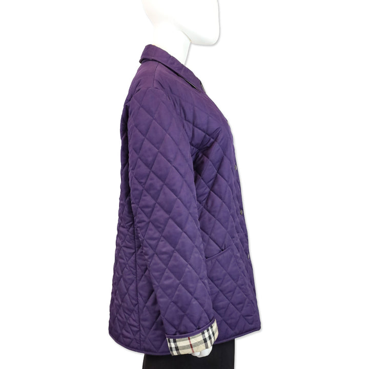 Burberry London Purple Quilted Button-Up Jacket