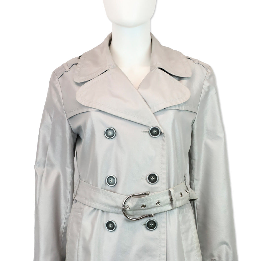 Burberry London Shiny Grey Double-Breasted Trench Coat