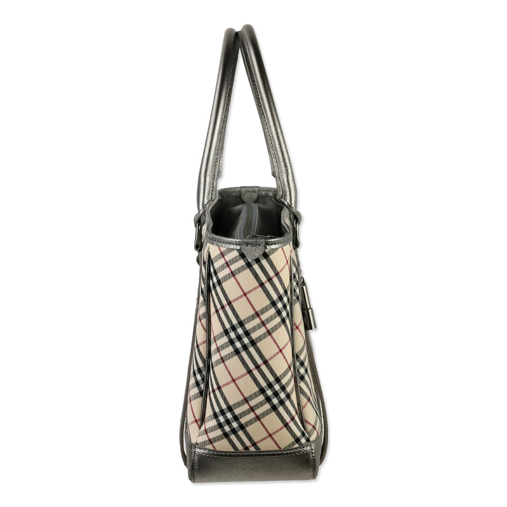 Burberry London Silver Nova House Check Medium Zip Tote