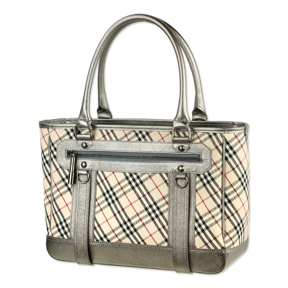 Burberry London Silver Nova House Check Medium Zip Tote