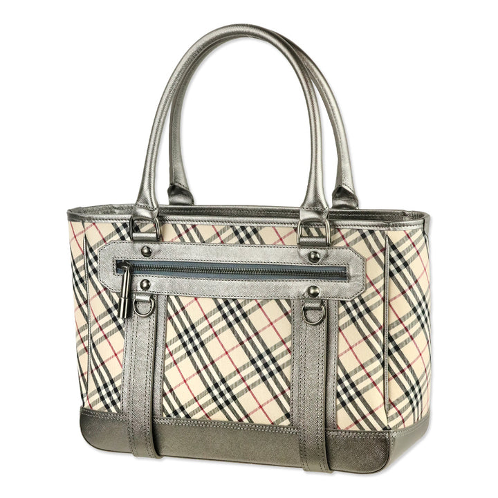 Burberry London Silver Nova House Check Medium Zip Tote