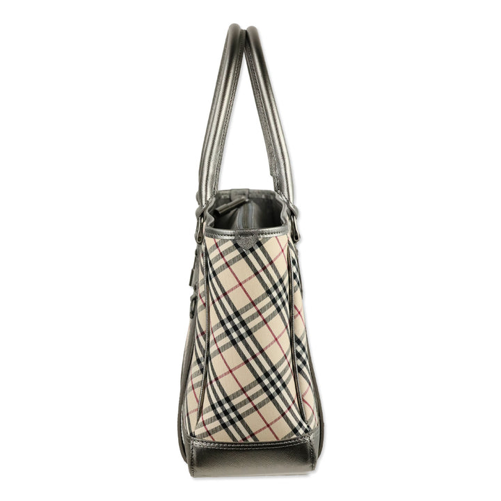 Burberry London Silver Nova House Check Medium Zip Tote