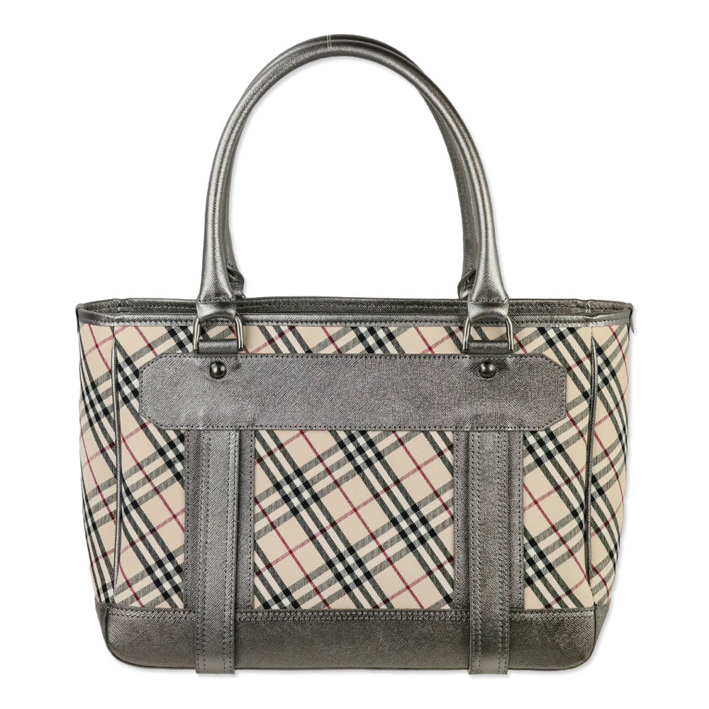 Burberry London Silver Nova House Check Medium Zip Tote