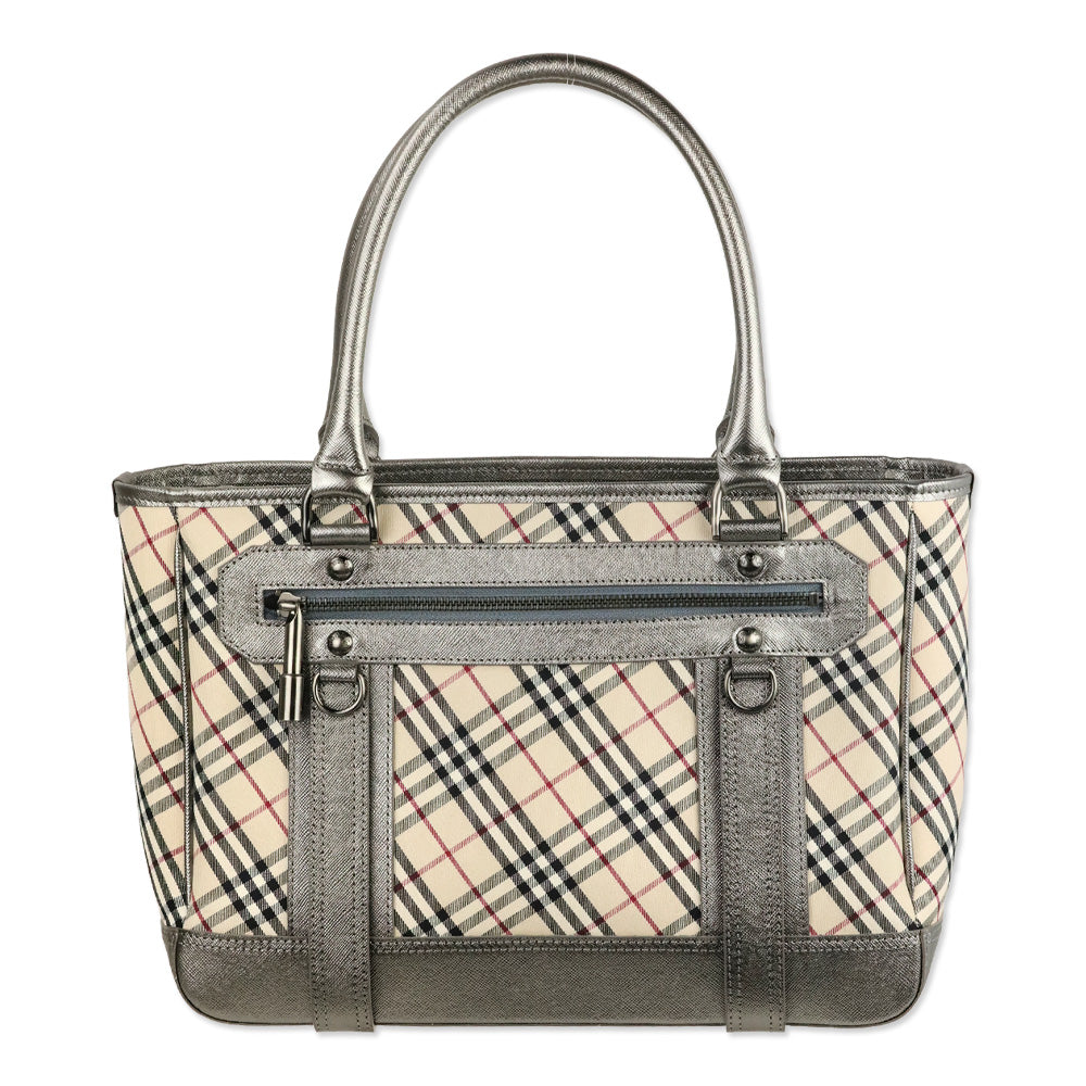 Burberry London Silver Nova House Check Medium Zip Tote
