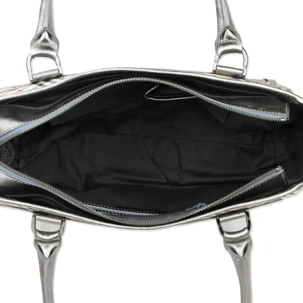 Burberry London Silver Nova House Check Medium Zip Tote