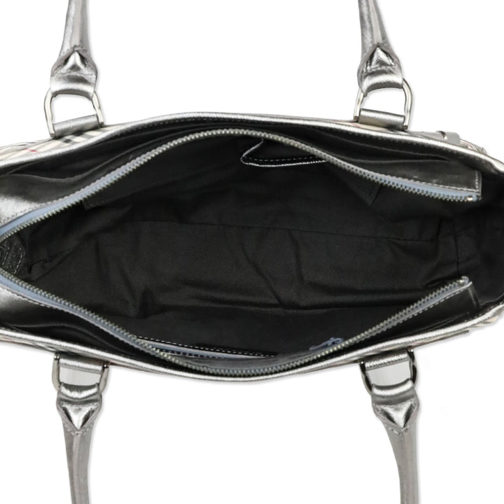 Burberry London Silver Nova House Check Medium Zip Tote