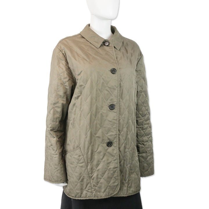 Burberry London Taupe Quilted Button Up Coat