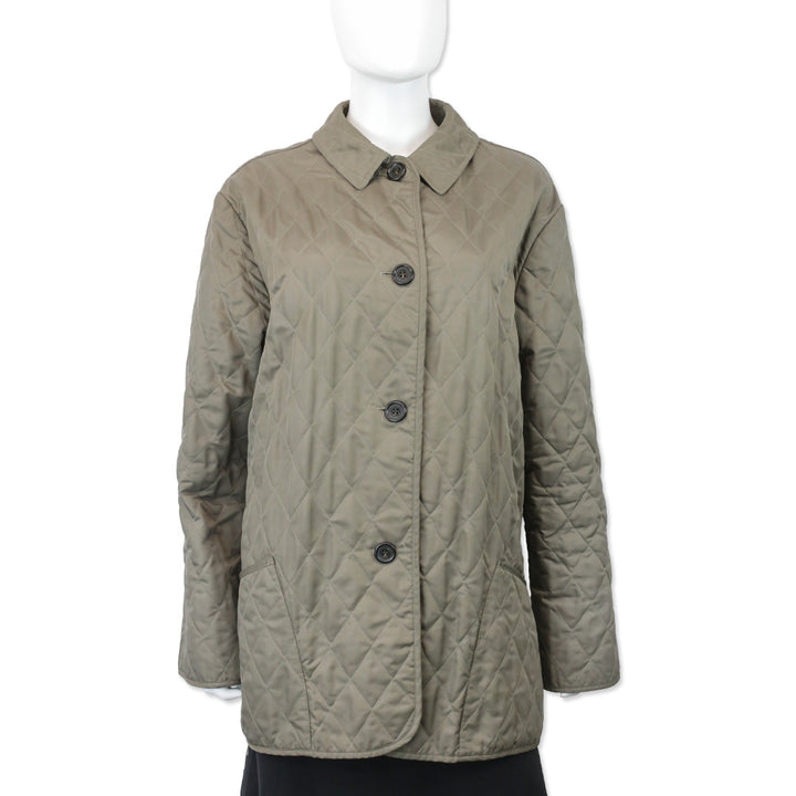 Burberry London Taupe Quilted Button Up Coat
