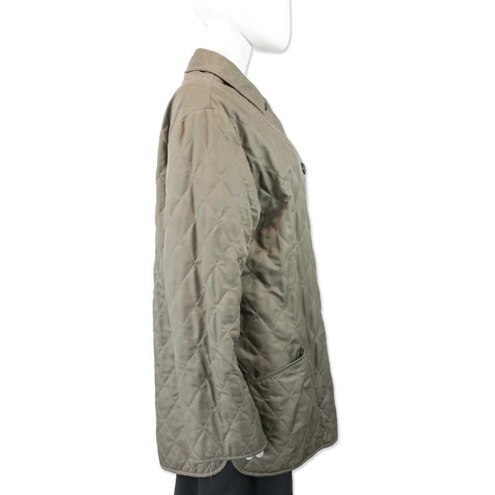Burberry London Taupe Quilted Button Up Coat