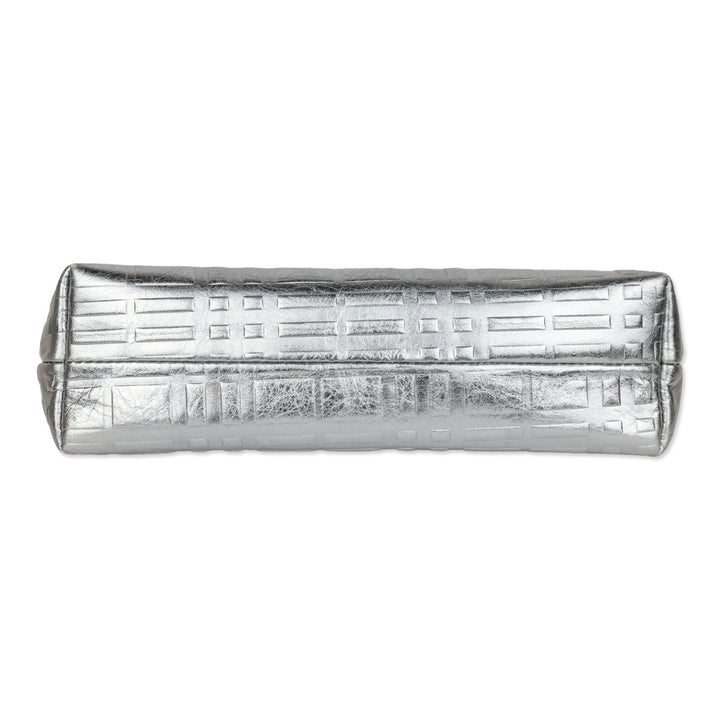 Burberry Metallic Silver Plaid Embossed Leather Cosmetic Pouch