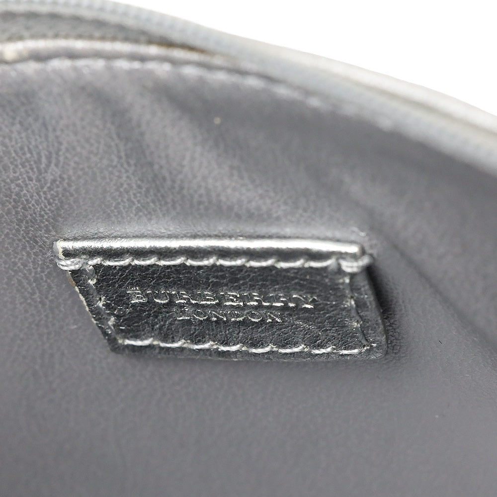 Burberry Metallic Silver Plaid Embossed Leather Cosmetic Pouch