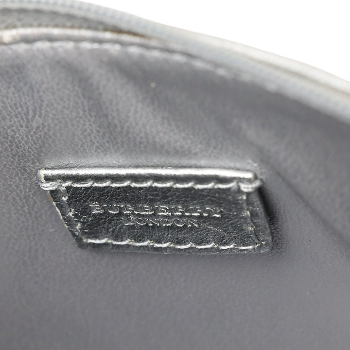 Burberry Metallic Silver Plaid Embossed Leather Cosmetic Pouch