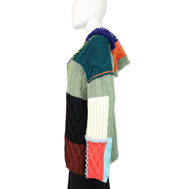 Burberry Multicolor Patchwork Wool Cotton Blend Hoodie Sweater