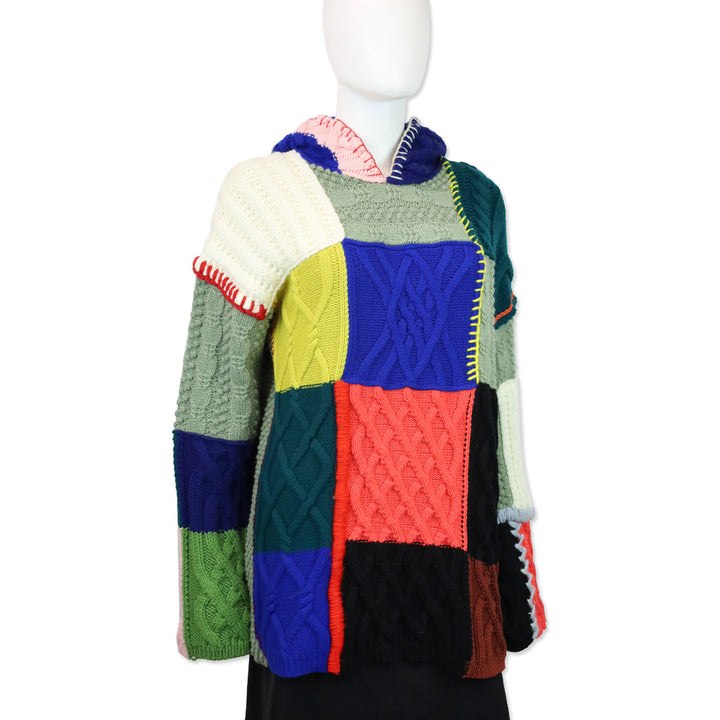 Burberry Multicolor Patchwork Wool Cotton Blend Hoodie Sweater