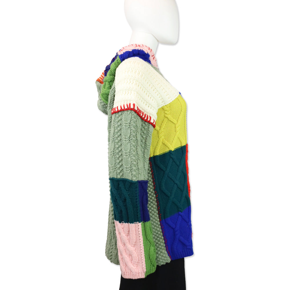 Burberry Multicolor Patchwork Wool Cotton Blend Hoodie Sweater