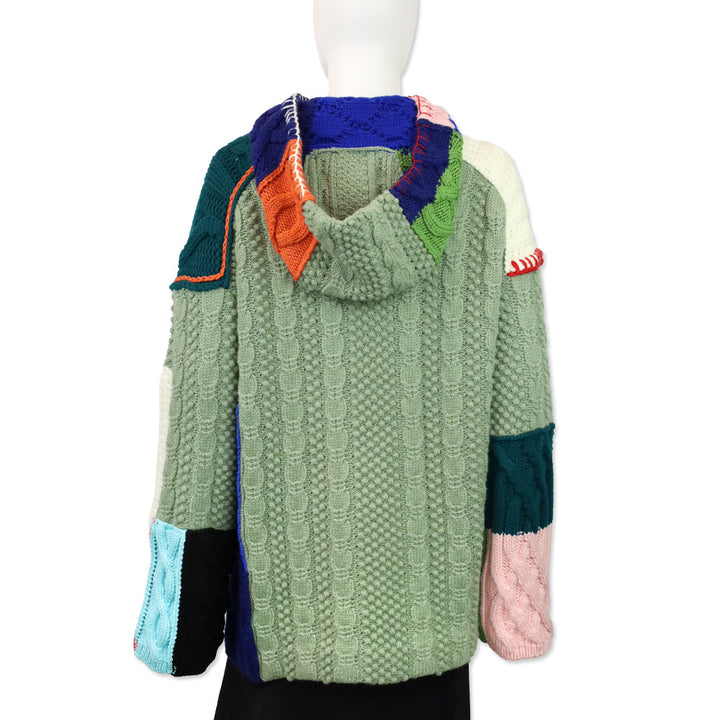 Burberry Multicolor Patchwork Wool Cotton Blend Hoodie Sweater